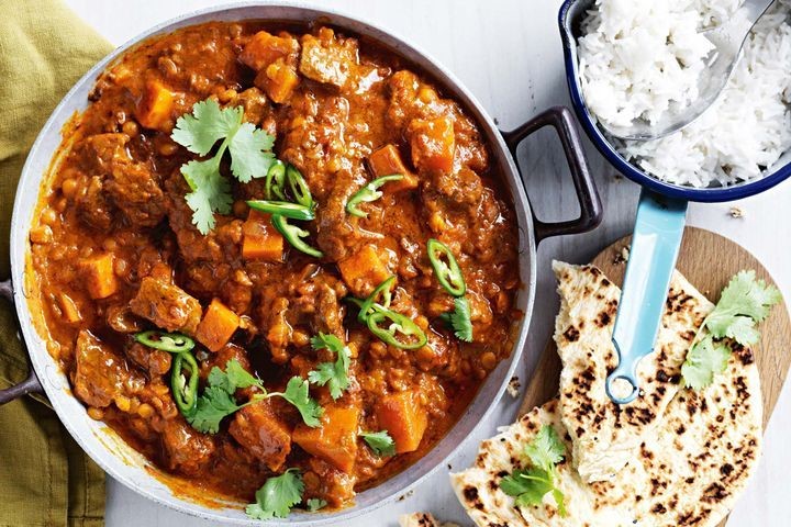 Braised Spiced Shoulder of Goat, Curried Pumpkin & Coconut Rice